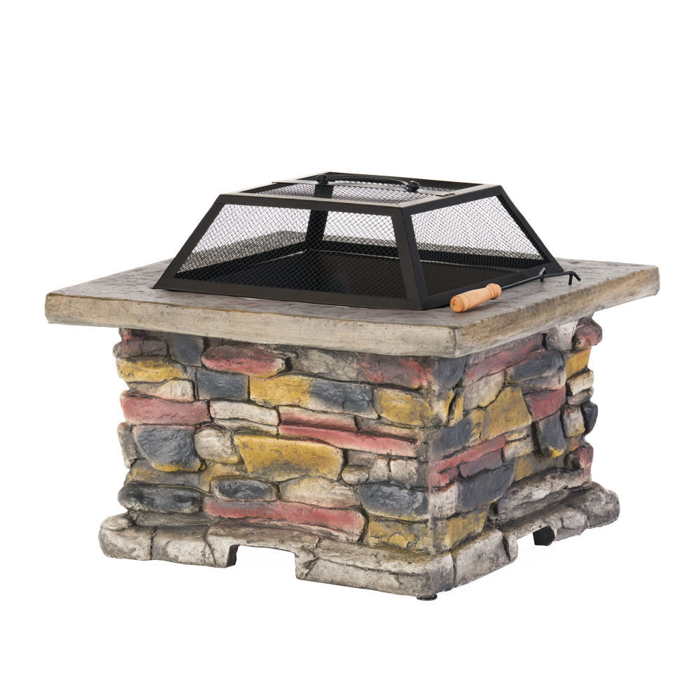 28" Concrete Wood Burning Outdoor Fire Pit Table with Lid - Natural Gray